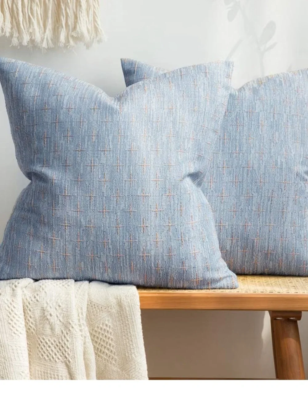 Light Blue Decorative Burlap Linen Throw Pillow Covers - Pack of 2